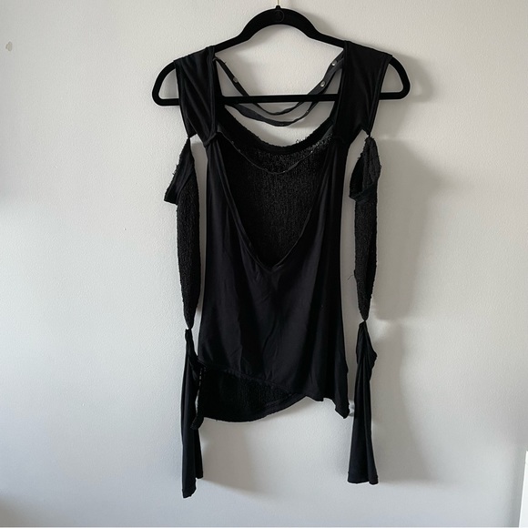 Psylo black long sleeve knit cut out strap cool top shirt size 1 low back - Picture 2 of 2